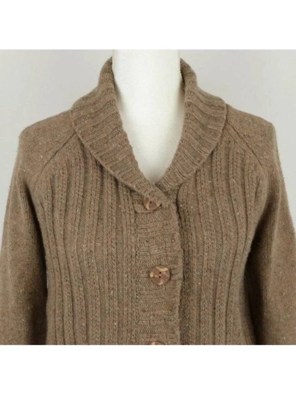 Eddie Bauer Women's Medium Brown Angora Blend Ribbed Button Up Cardigan